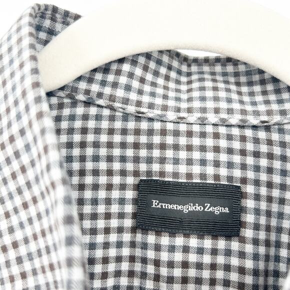 Ermenegildo Zegna Mens Casual Work Gingham Check‎ Long Sleeve Button Up Shirt M - Picture 4 of 7